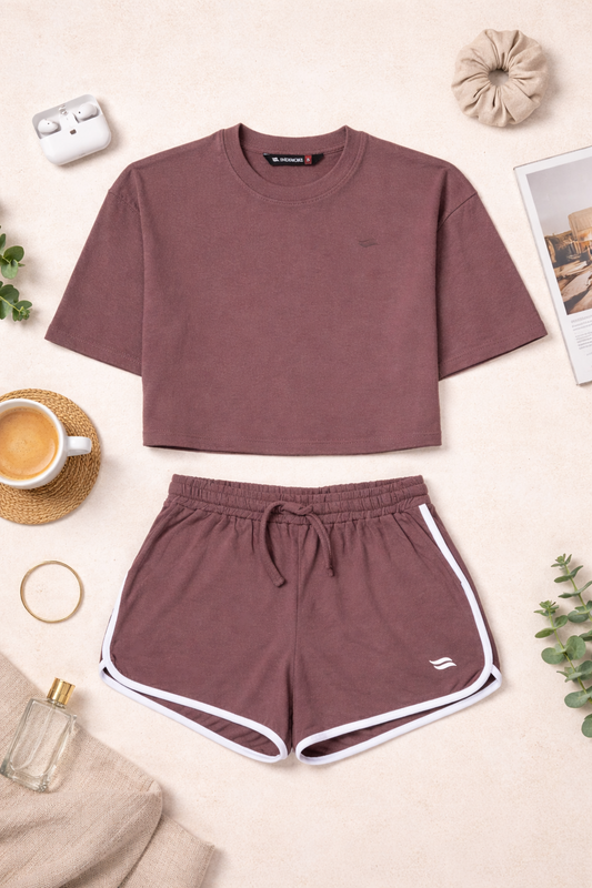 Mauve Brown Lounge Shorts Set