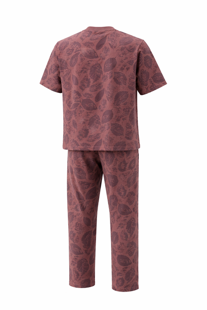 Leaf Print Lounge Set – Mauve Brown