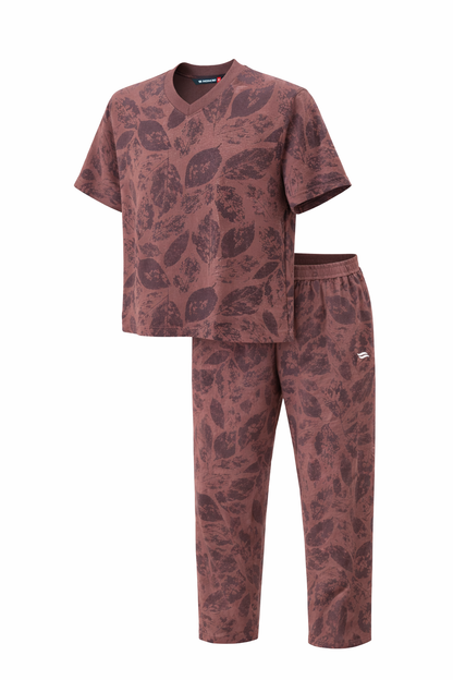 Leaf Print Lounge Set – Mauve Brown