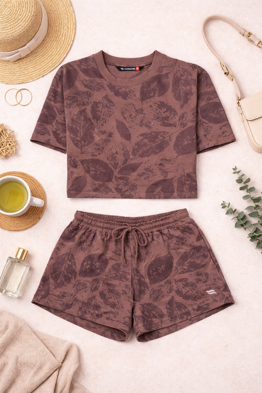 Leaf Print Lounge Shorts Set
